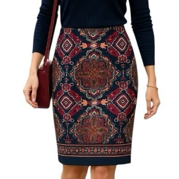 Talbots Pencil Skirt Straight Textured Burgundy Pink Multicolored Women’s 12 - Picture 7 of 9